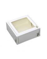 Gebaksdoos vierkant wit/goud met venster 19 x 19 x 8 cm - karton / PLA