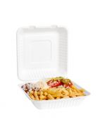 Suikerriet menubox groot wit 230 x 230 x 75 mm - 3-vaks - bagasse