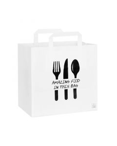 Papieren draagtas Amazing Food wit 26 x 17 x 26 cm - 70 g/m²