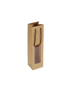 Flessenzak papier bruin kraft met venster en koord