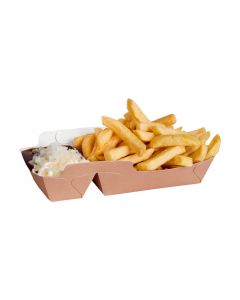Snackbakje karton bruin/wit met sausvakje 187 x 89 x 35 mm - A9+1 / A22