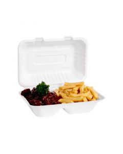 Suikerriet menubox middel wit 230 x 150 x 75 mm - 2-vaks - bagasse