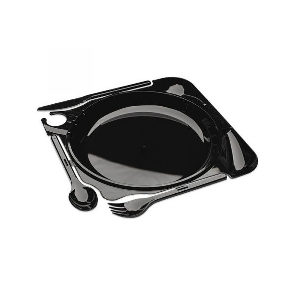 Caterplate bord met aangehecht bestek zwart