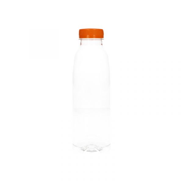 PET fles transparant met oranje dop