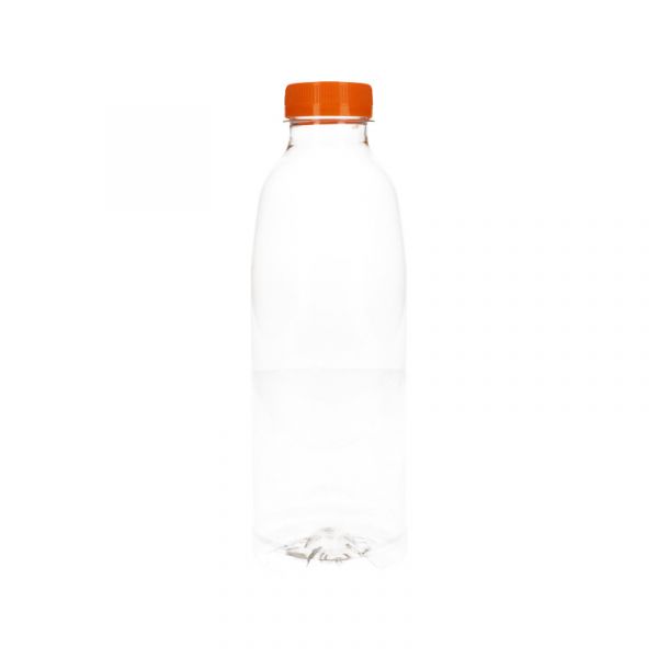 PET fles transparant met oranje dop