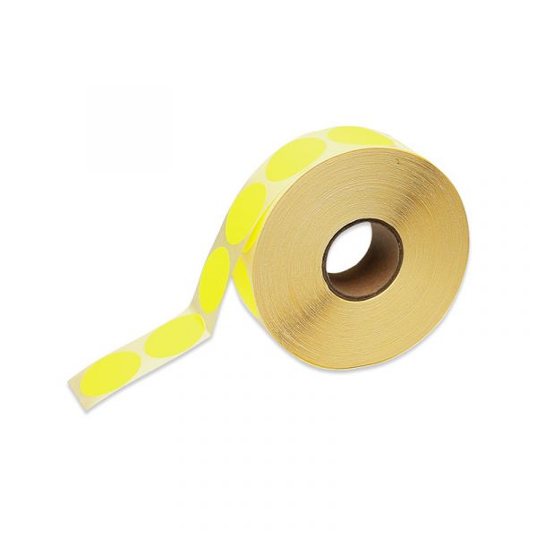 Ronde stickers op rol fluor geel