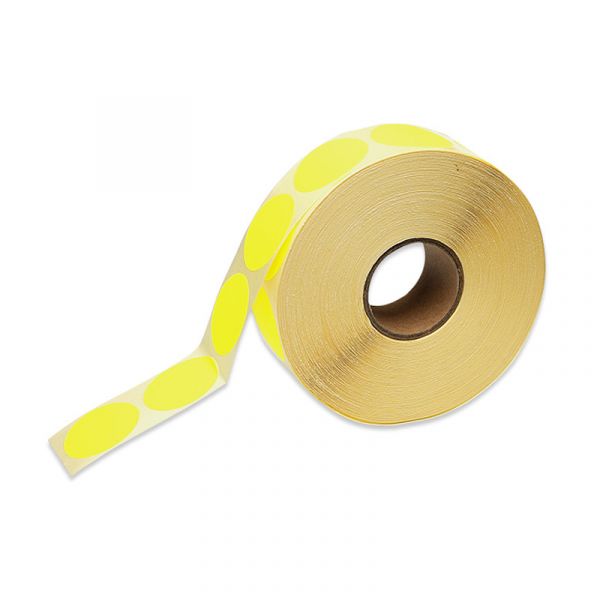 Ronde stickers op rol fluor geel