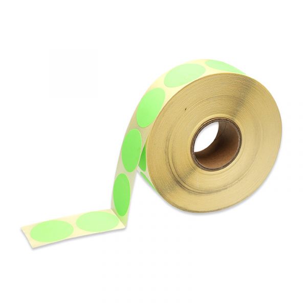 Ronde stickers op rol fluor groen