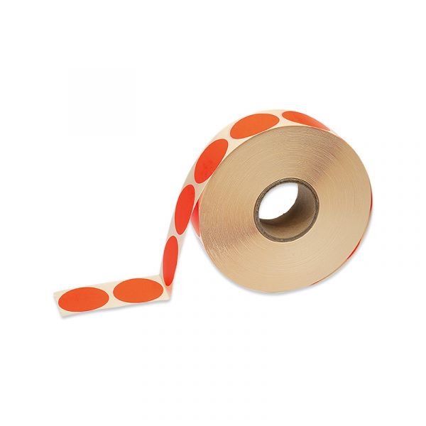 Ronde stickers op rol fluor rood
