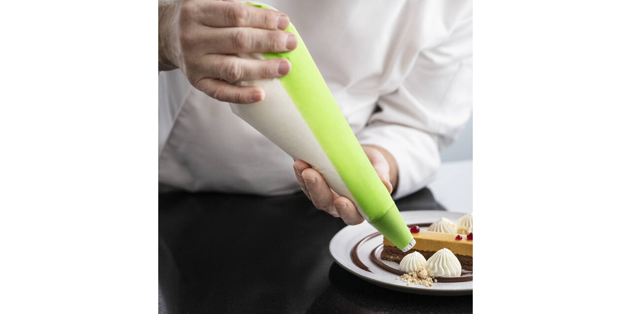 Spuitzak LDPE 280 x 530 mm Masterline Green Dispenser rolls tansparant met groene tip, 100 zakken/ro