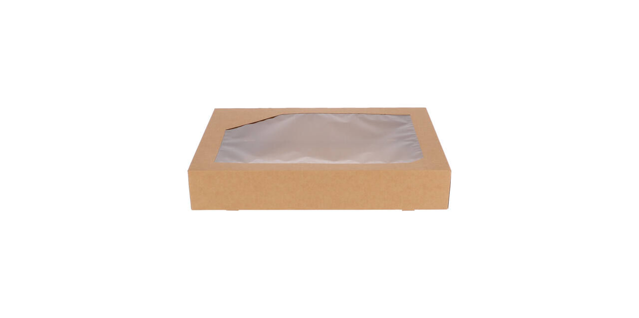 Cateringdozen Bruinkraft met Venster 46 x 31 x 8 cm - middel