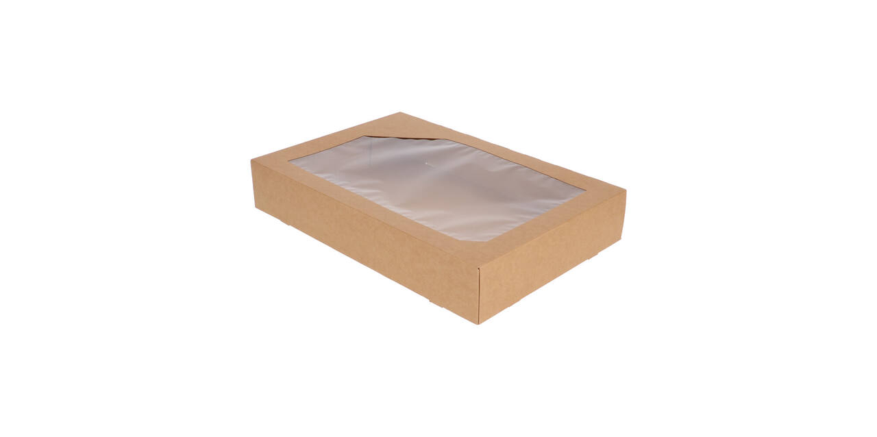 Cateringdozen Bruinkraft met Venster 46 x 31 x 8 cm - middel