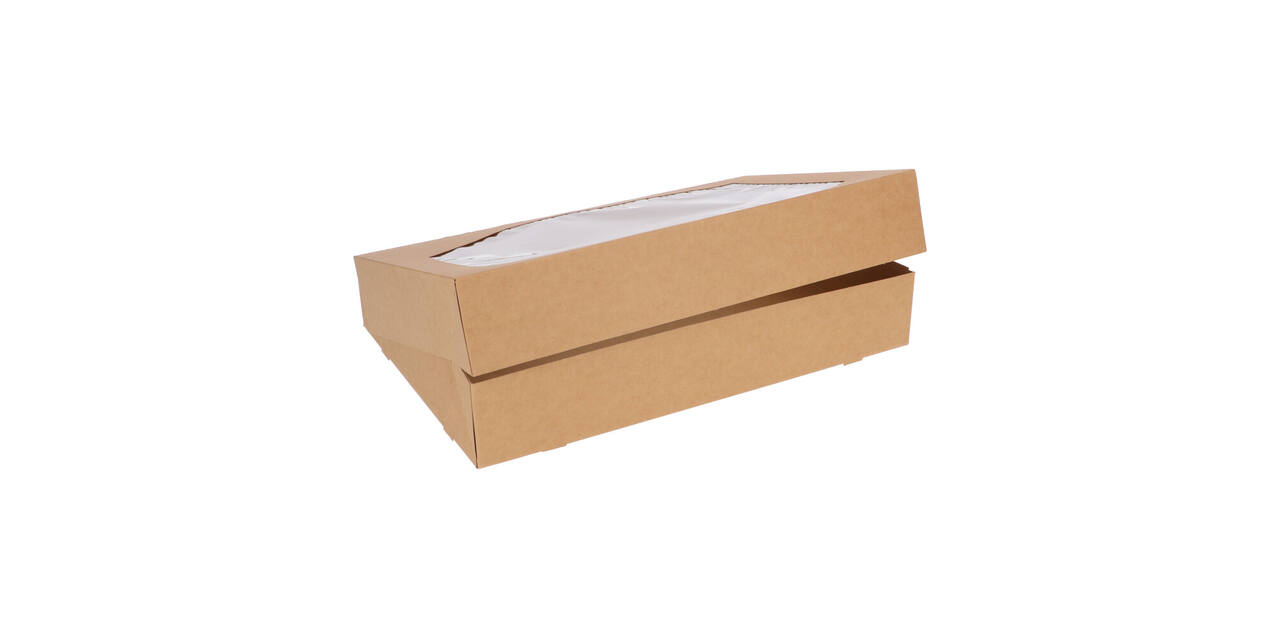 Cateringdozen Bruinkraft met Venster 46 x 31 x 8 cm - middel