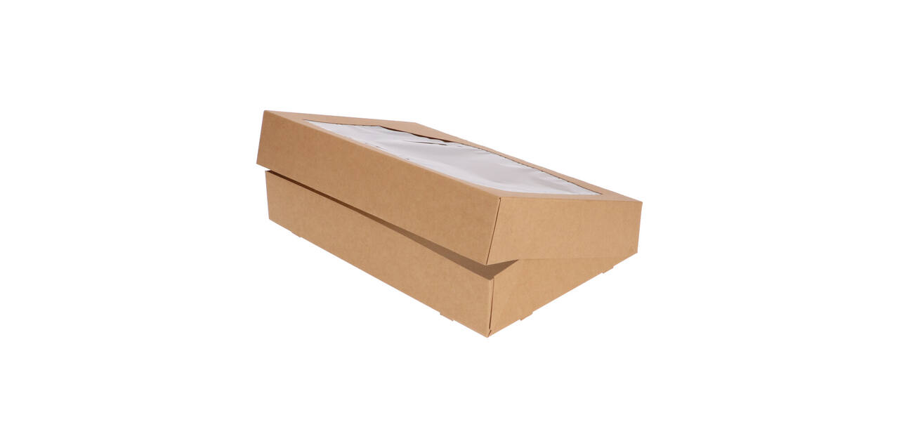 Cateringdozen Bruinkraft met Venster 46 x 31 x 8 cm - middel