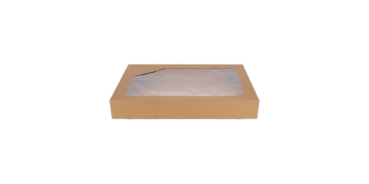 Cateringdozen Bruinkraft met Venster 55,5 x 37,5 x 8 cm - groot