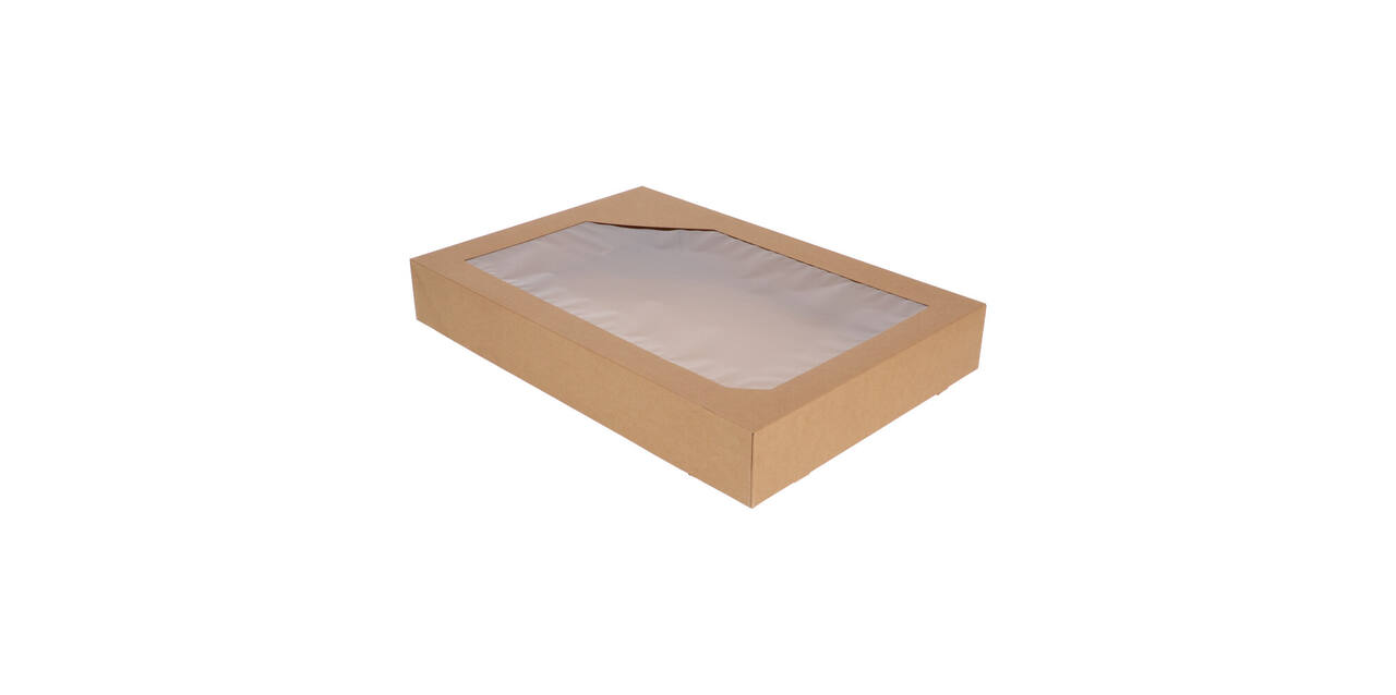 Cateringdozen Bruinkraft met Venster 55,5 x 37,5 x 8 cm - groot