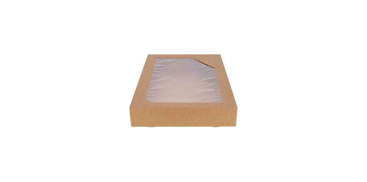 Cateringdozen Bruinkraft met Venster 55,5 x 37,5 x 8 cm - groot