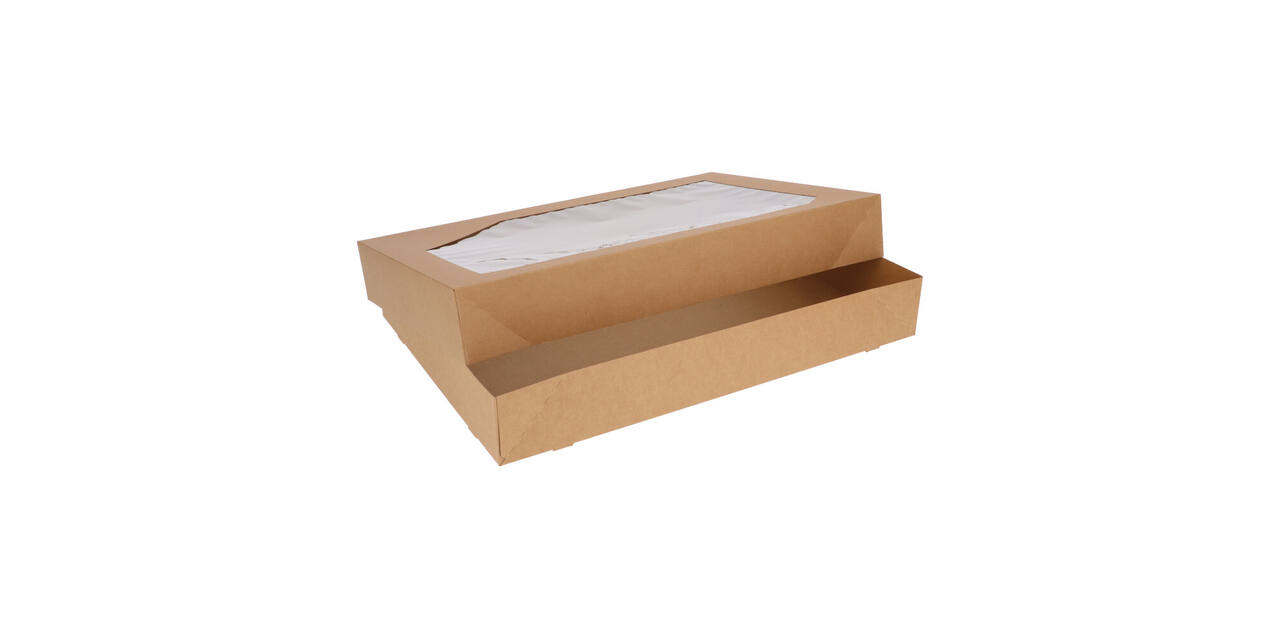 Cateringdozen Bruinkraft met Venster 55,5 x 37,5 x 8 cm - groot