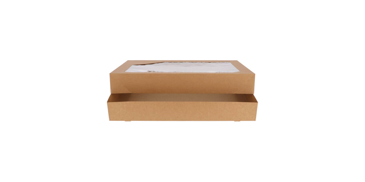 Cateringdozen Bruinkraft met Venster 55,5 x 37,5 x 8 cm - groot