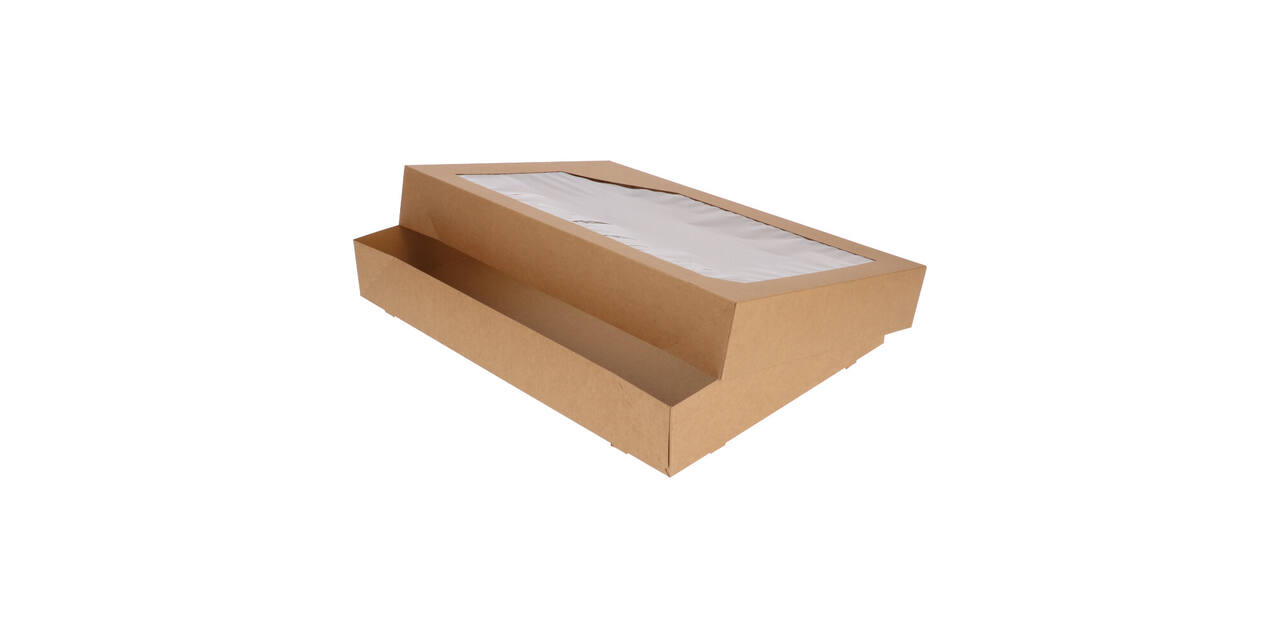 Cateringdozen Bruinkraft met Venster 55,5 x 37,5 x 8 cm - groot