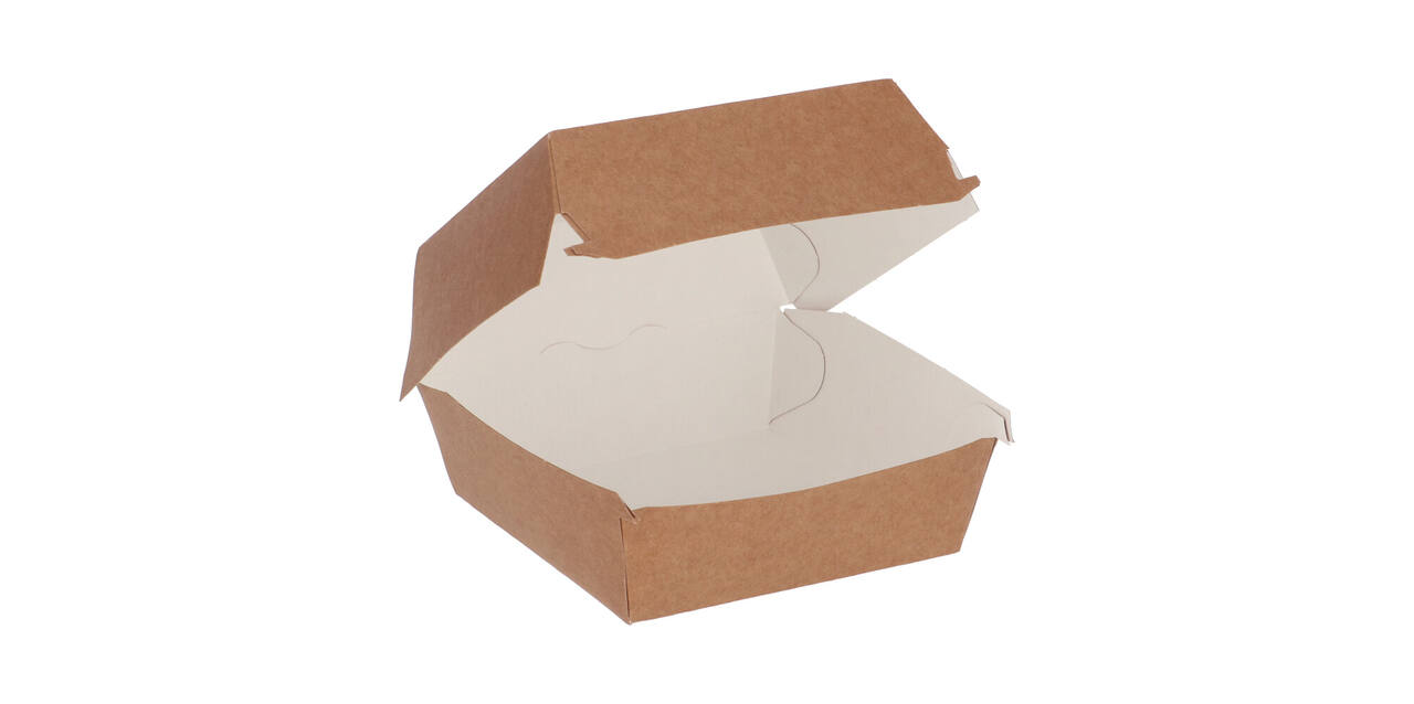 Hamburgerbak karton 115 x 115 x 80 mm wit/ bruin "Paper2Paper"