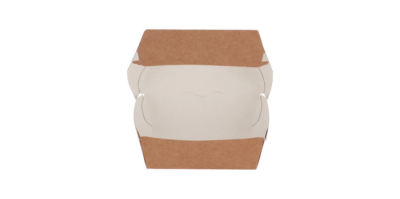 Hamburgerbak karton 115 x 115 x 80 mm wit/ bruin "Paper2Paper"