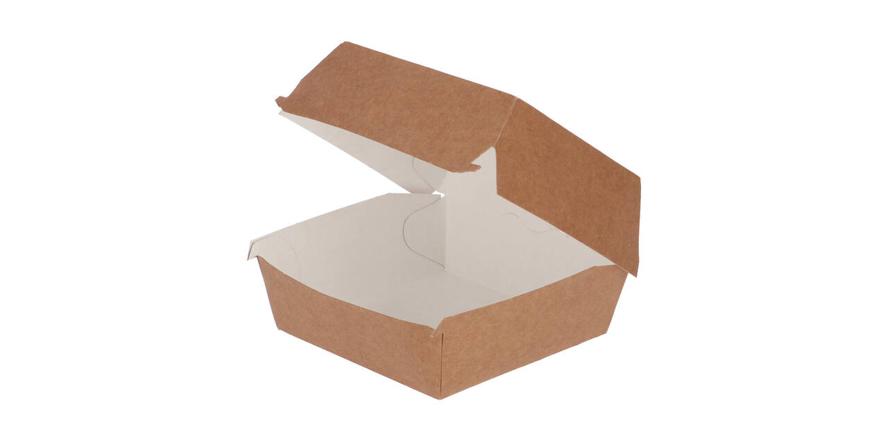 Hamburgerbak karton 115 x 115 x 80 mm wit/ bruin "Paper2Paper"