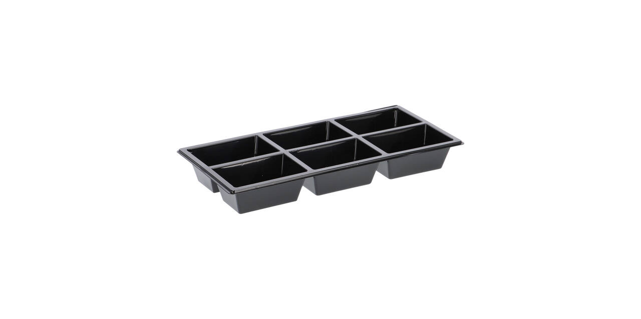 Tapas tray APET 6-vaks 25 x 12 x 3 cm 580 cc zwart - 459406A