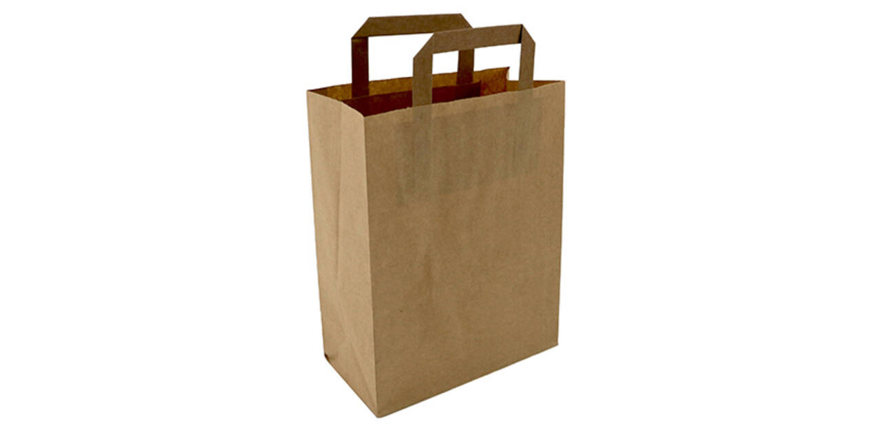 Draagtas papier bruinkraft 22 x 11 x 28 cm 70 grams plat handvat