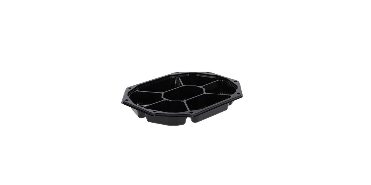 Cateringschaal APET CS 335/250 zwart 8-hoekig 7-vaks