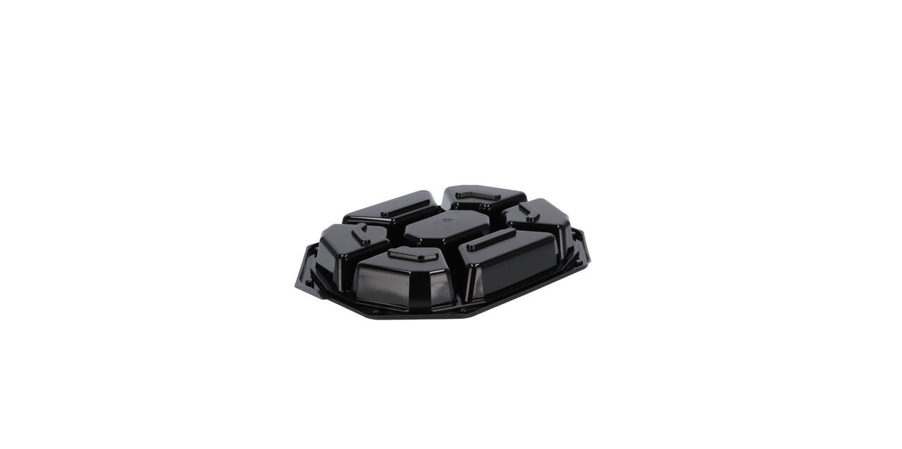 Cateringschaal APET CS 335/250 zwart 8-hoekig 7-vaks