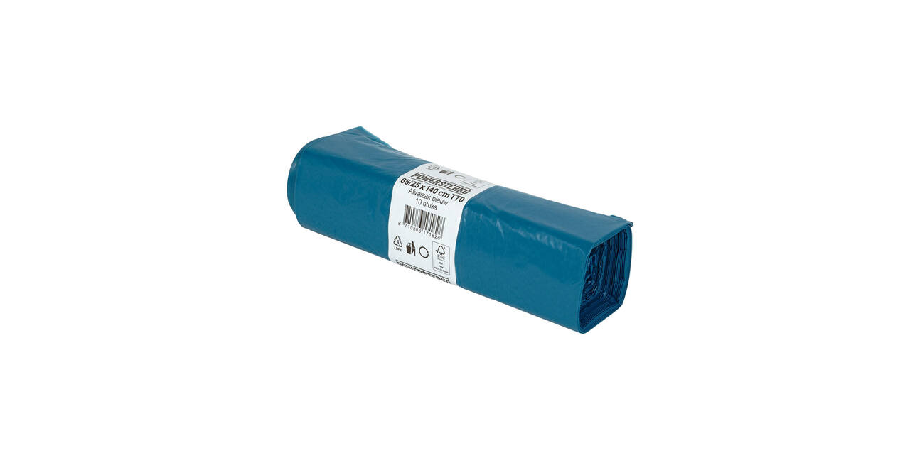 Afvalzak LDPE 65/25 x 140 cm blauw T70 op rol (á 10 st)