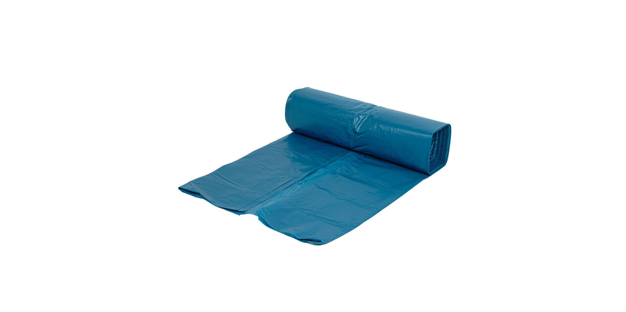 Afvalzak LDPE 65/25 x 140 cm blauw T70 op rol (á 10 st)