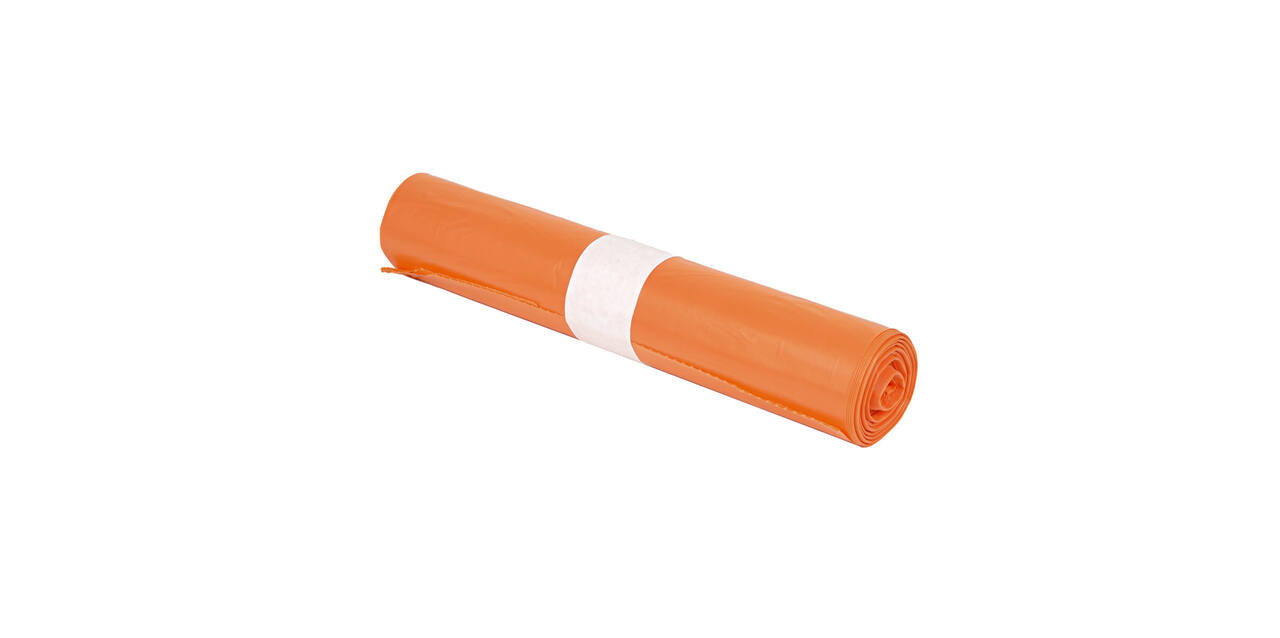 Afvalzak HDPE 70 x 110 cm oranje T50 op rol (á 25 st)