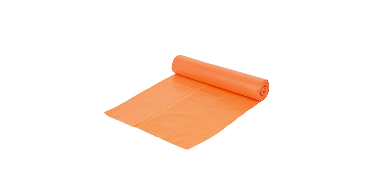 Afvalzak HDPE 70 x 110 cm oranje T50 op rol (á 25 st)