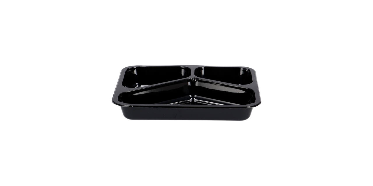 151307 - Menubak CPET 225 x 175 x 34 mm zwart 430/225/165 ml rechthoekig 3-vaks
