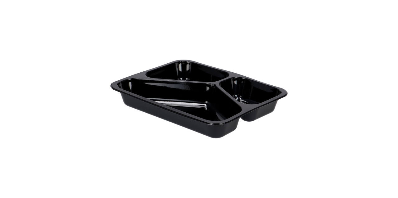151307 - Menubak CPET 225 x 175 x 34 mm zwart 430/225/165 ml rechthoekig 3-vaks