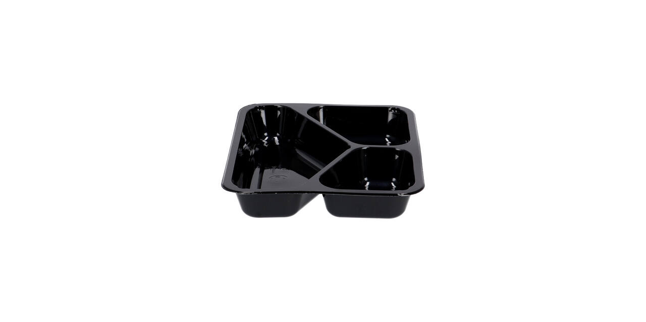 151307 - Menubak CPET 225 x 175 x 34 mm zwart 430/225/165 ml rechthoekig 3-vaks