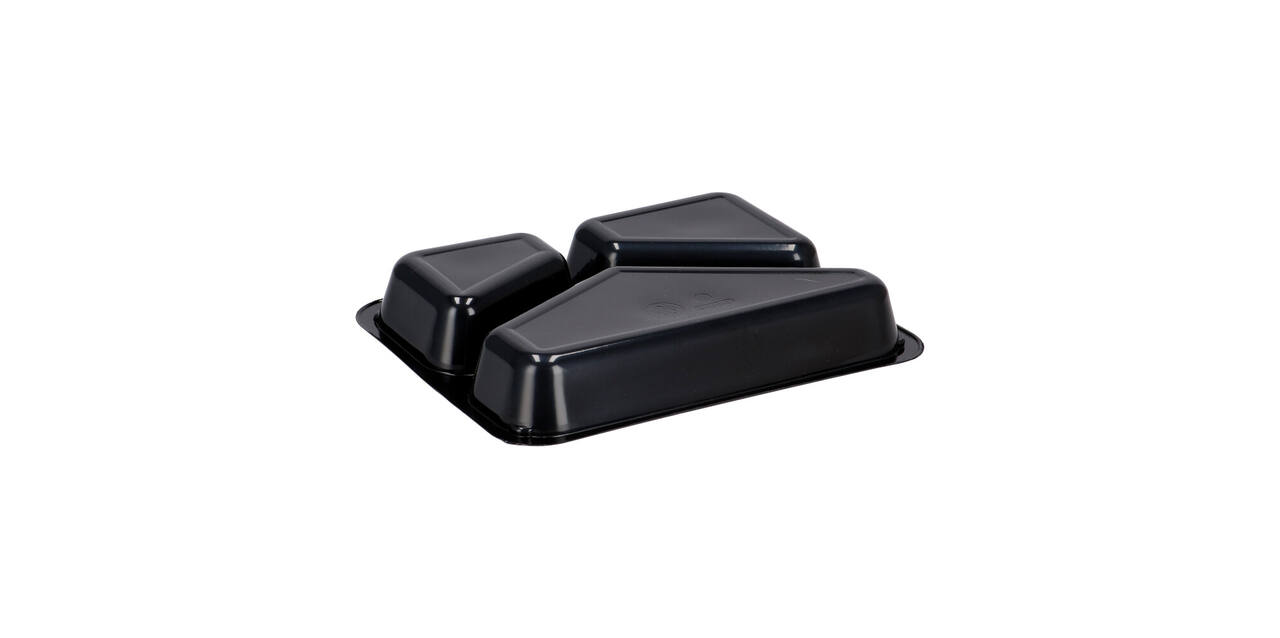 151307 - Menubak CPET 225 x 175 x 34 mm zwart 430/225/165 ml rechthoekig 3-vaks