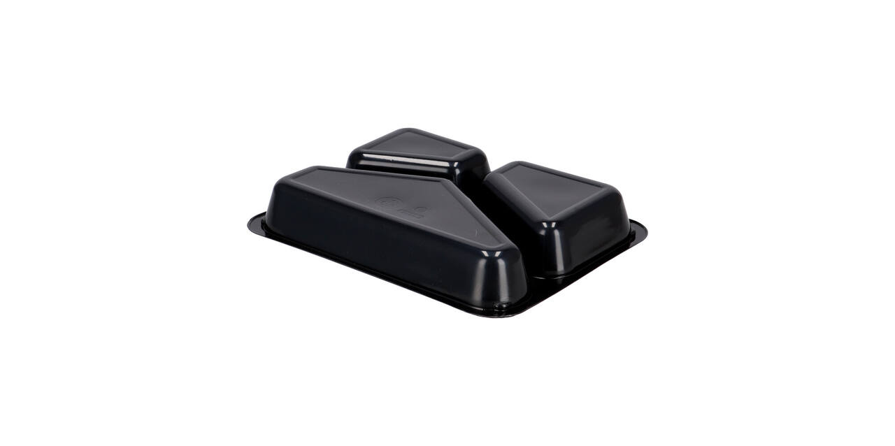 151307 - Menubak CPET 225 x 175 x 34 mm zwart 430/225/165 ml rechthoekig 3-vaks