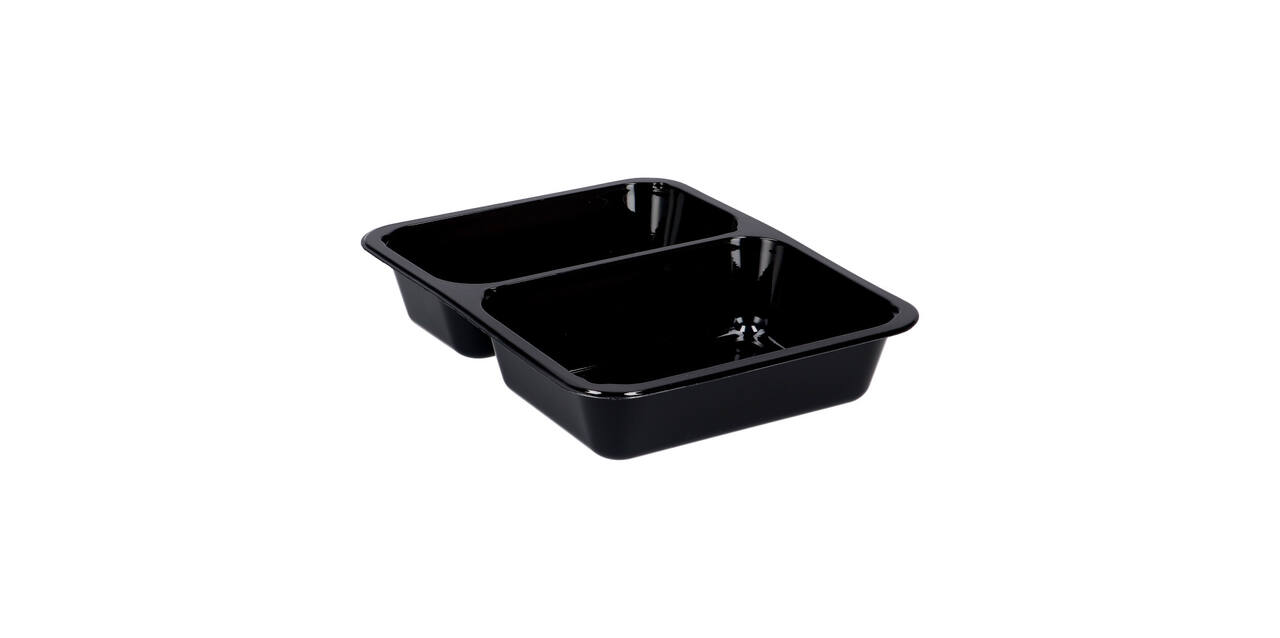 115505 - Menubak CPET 225 x 175 x 43 mm zwart 655/455 ml rechthoekig 2-vaks