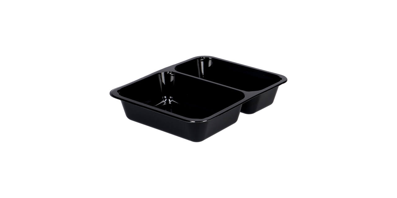 115505 - Menubak CPET 225 x 175 x 43 mm zwart 655/455 ml rechthoekig 2-vaks