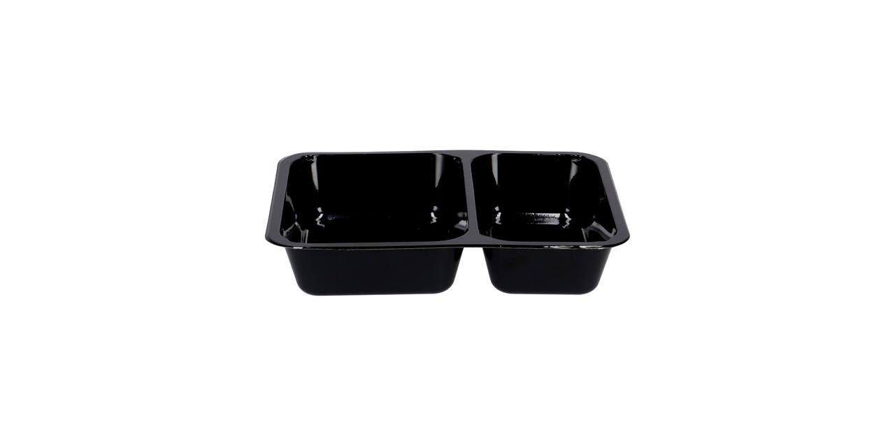 115505 - Menubak CPET 225 x 175 x 43 mm zwart 655/455 ml rechthoekig 2-vaks