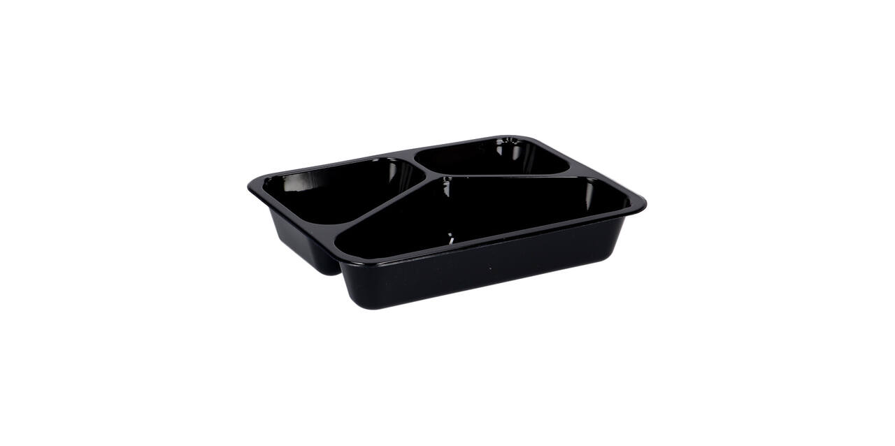 115506 - Menubak CPET 225 x 175 x 43 mm zwart 525/275/205 ml rechthoekig 3-vaks