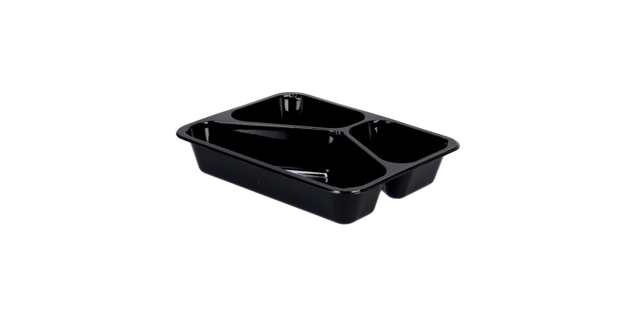 115506 - Menubak CPET 225 x 175 x 43 mm zwart 525/275/205 ml rechthoekig 3-vaks
