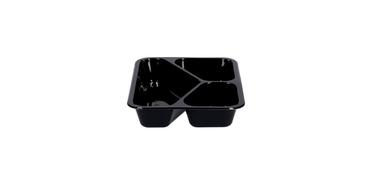 115506 - Menubak CPET 225 x 175 x 43 mm zwart 525/275/205 ml rechthoekig 3-vaks