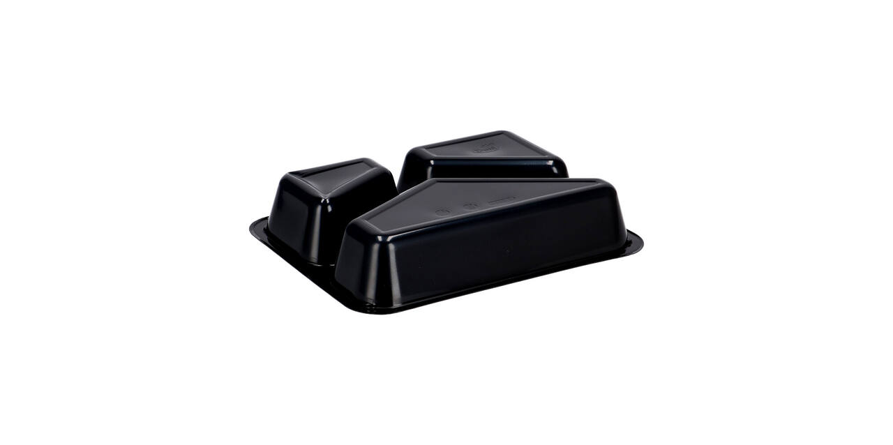 115506 - Menubak CPET 225 x 175 x 43 mm zwart 525/275/205 ml rechthoekig 3-vaks