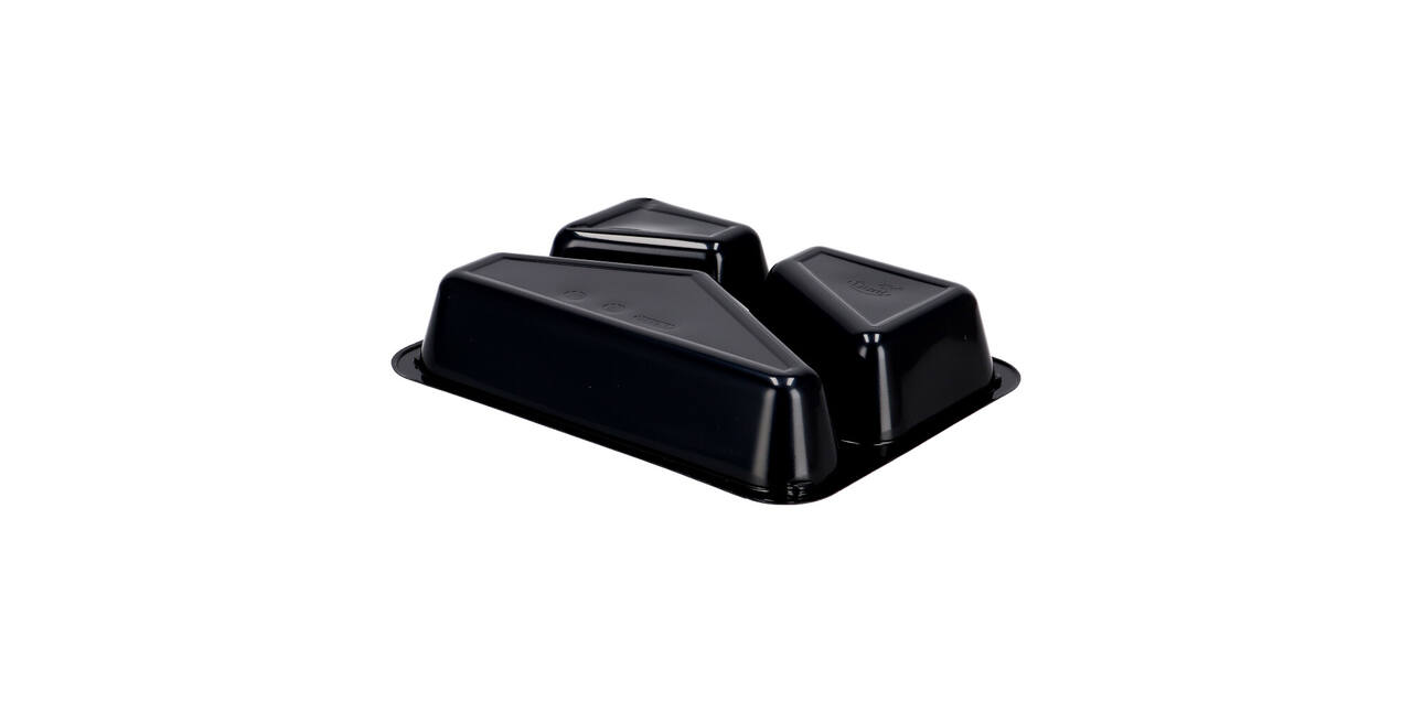 115506 - Menubak CPET 225 x 175 x 43 mm zwart 525/275/205 ml rechthoekig 3-vaks