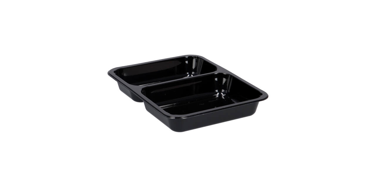 151305 - Menubak CPET 225 x 175 x 35 mm zwart 515/370 ml rechthoekig 2-vaks