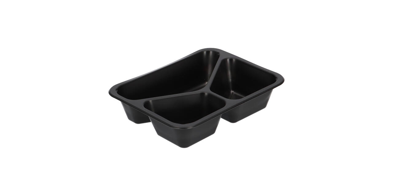 160065 - Menubak PP Caterline 3-vaks 227 x 178 x 50 mm - zwart - 530/325/235 cc